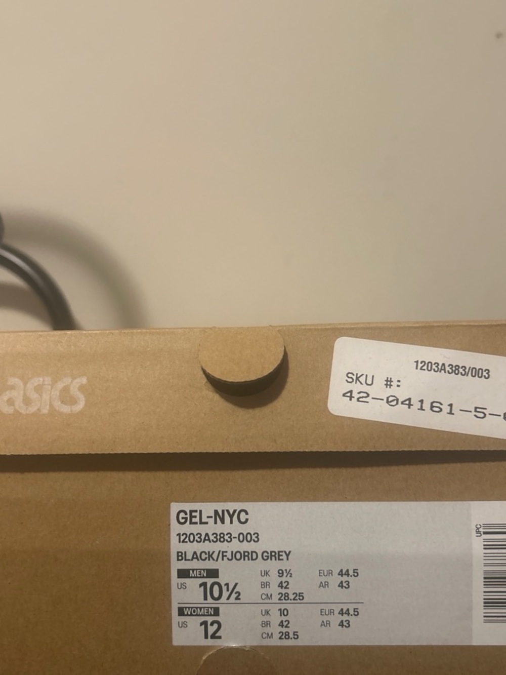 Asics GEL-NYC Black and Fjord Grey Shoe Box